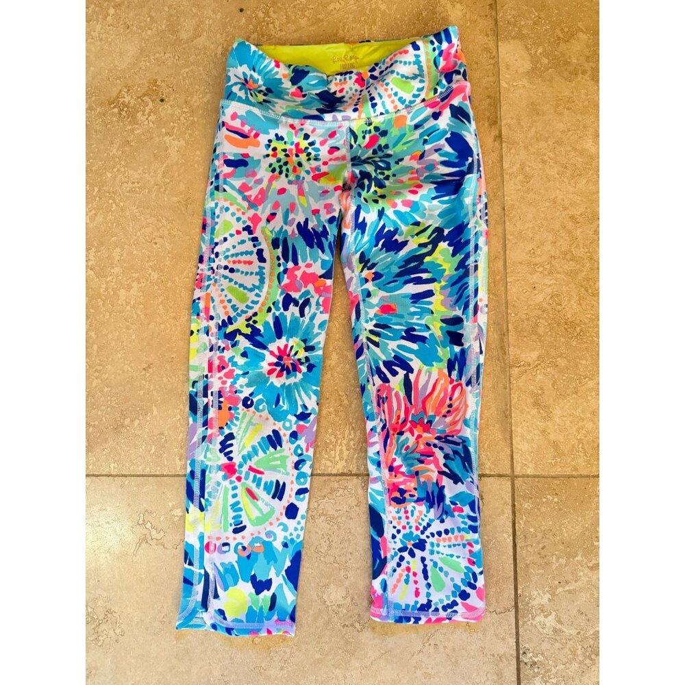 Lilly Pulitzer Luxletic Weekender Cropped Leggings "Multi Dive In" XS Polyester/